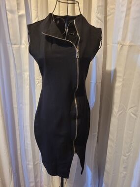 Shinestar Black Asymmetric Zip-Front Mini Dress